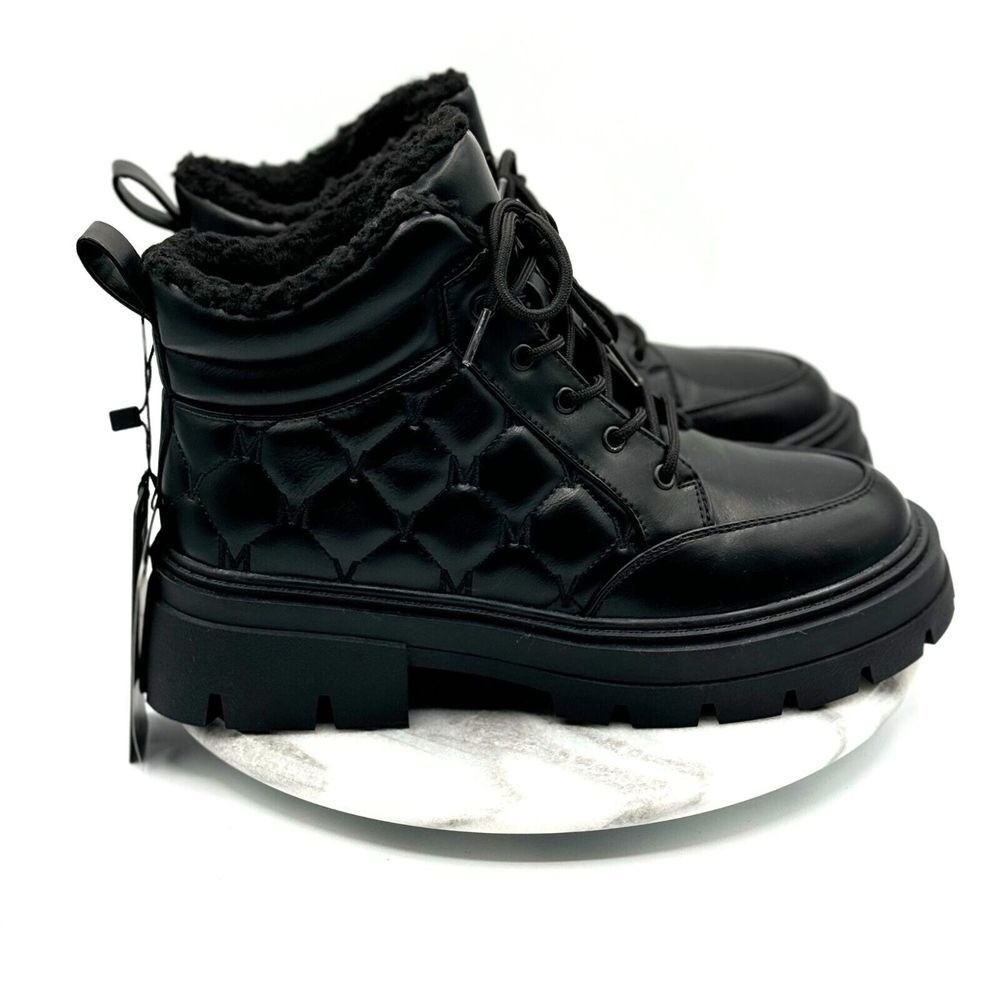 Vero Moda Friella Women's Black Quilted Boots US 9 Faux Leather Faux Fur NEW
